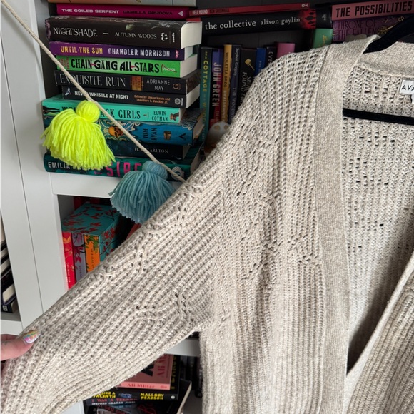 Ava & Viv neutral oatmeal Women's Beige Sweater oversized cardigan cozy - Picture 2 of 5